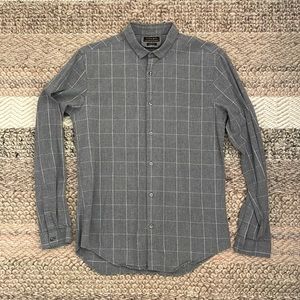 Zara Man Slim Fit Gray Square Pattern Skinny Collar Button Up Casual Shirt